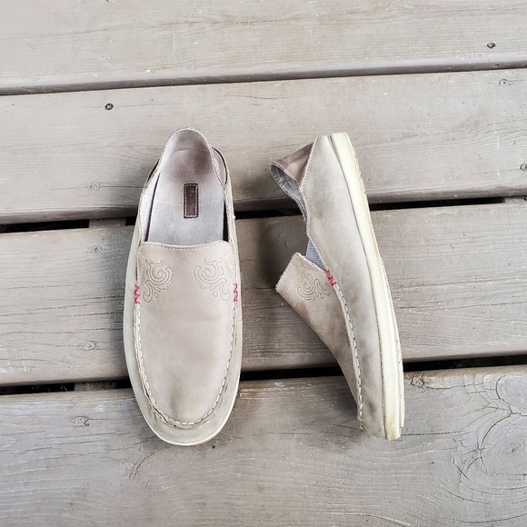 Olukai Nohea Taupe Nubuck Suede Leather Loafer Shoes Size Woman's 8.5 - Picture 1 of 8